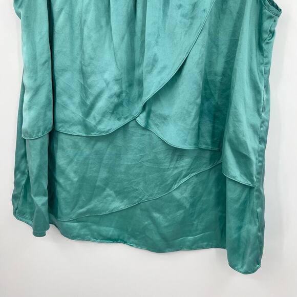 Talbots 100% Silk Ruffle Tiered Sleeveless Top Blouse green blue plus size 16W - Picture 4 of 6